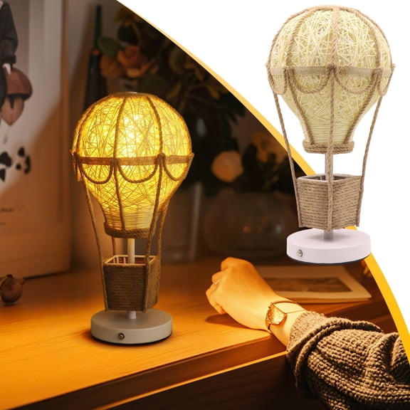 Mareep Hot Air Balloon Table Lamp with Woven Rattan Lampshade, LED Night Light for Bedroom Living Room, Decorative Bedside Ambient Lighting