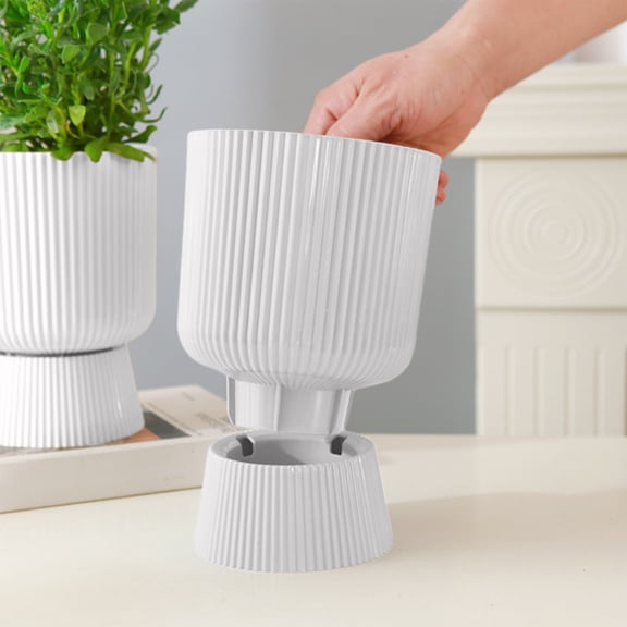 Mareep Modern High Foot Plastic Plant Pot with Self Watering Base, Plastic Imitation Ceramic Flower Pot for Indoor Plants, Home Decor for Tabletop, Windowsill(7.5 H)