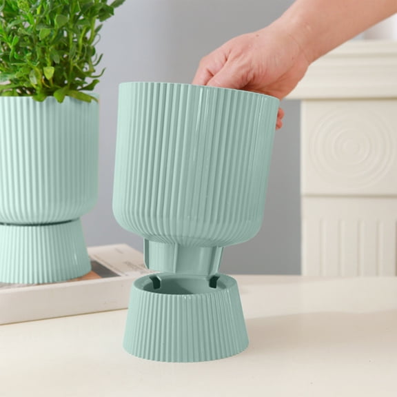 Mareep Modern High Foot Plastic Plant Pot with Self Watering Base, Plastic Imitation Ceramic Flower Pot for Indoor Plants, Home Decor for Tabletop, Windowsill(7.5 H)