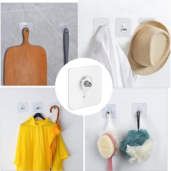 Mareep No-Drill Adhesive Screw Hooks, Reusable Transparent Wall Hooks with Nano Gel Pad, Heavy Duty Hooks Up to 5kg, Damage-Free Sticky Hooks for Bathroom Kitchen Office