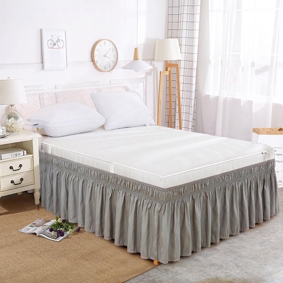 Mareep Premium Elastic Wrap Around Bed Skirt - Dust Ruffle with Hidden Elastic Band, Tailored Drop for Queen Size Bed, Soft Breathable Fabric, Solid Color