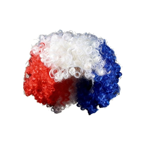 Mareep Red White Blue Flag Color Wig, Patriotic Costume Party Wig for Sports Games Fan Gear, Stretchable & Breathable Synthetic Fiber Wig for Halloween Carnival Festival Events