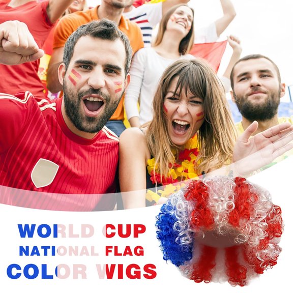 Mareep Red White Blue Flag Color Wig, Patriotic Costume Party Wig for Sports Games Fan Gear, Stretchable & Breathable Synthetic Fiber Wig for Halloween Carnival Festival Events