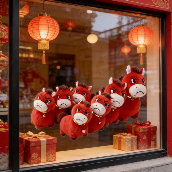 Mareep Removable Static Cling Window Sticker - Large 24x16 Inch Waterproof Horse Design Wall Decal for Spring Festival, DIY Home Decor