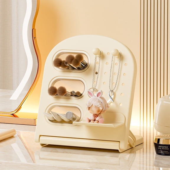 Mareep Slant Insert Pen Holder for Pegboard, Large Capacity Foldable Desk Organizer with Angled Compartments, Multi-Purpose Stationery Storage Box for Pens, Yellow Plastic Desktop Caddy