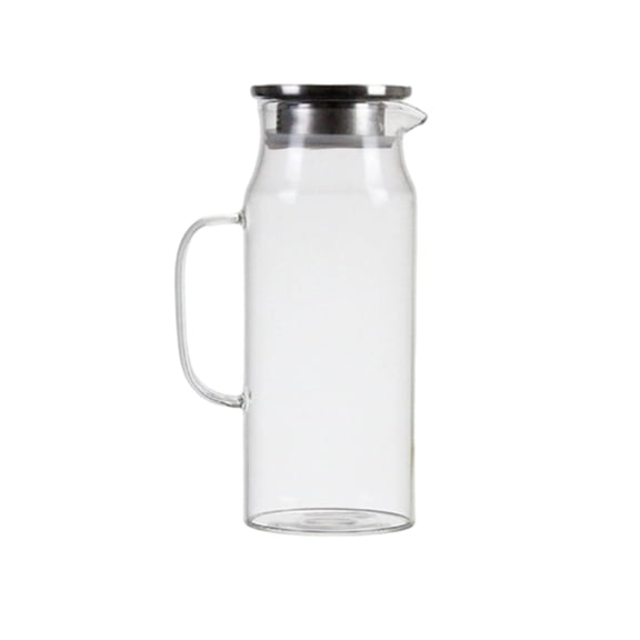 Mareep Straight-Sided 1.5L Glass Water Pitcher with Handle & Stainless Steel Lid, Borosilicate Carafe for Hot/Cold Juice, Fridge Safe