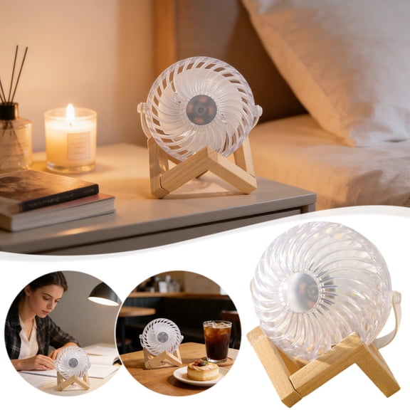 Mareep Transparent Ball Desktop Fan with 4 Wind Speeds and Night Light, Type-C Rechargeable Portable Mini Fan for Home Office Bedroom, Crystal Spherical Design