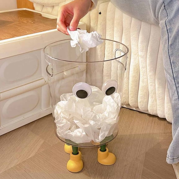 Mareep Transparent Trash Can with Funny Eyes 1.06lb Small Plastic Wastebasket for Household Kitchen Bathroom Office Cute Design Garbage Bin with Wide Opening and Stable Base