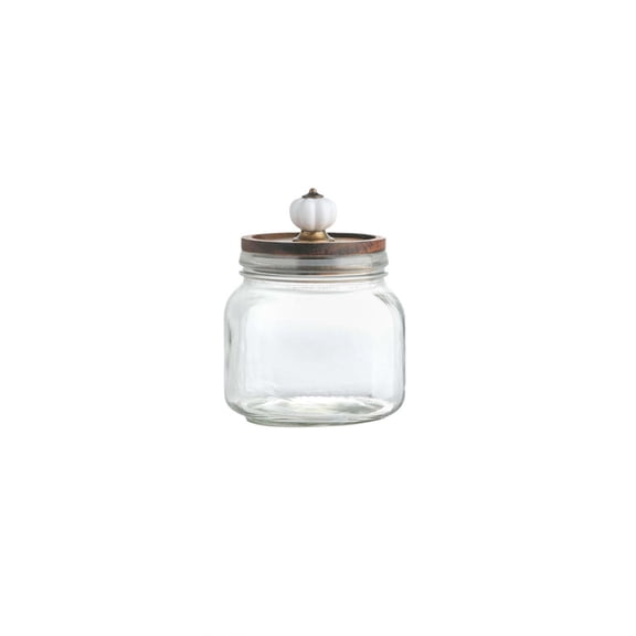 Mareep Vintage Glass Jar with Airtight Wooden Lid & Pumpkin Knob, Clear Kitchen Storage Container for Cookies Candy Coffee Beans, Pantry Organization