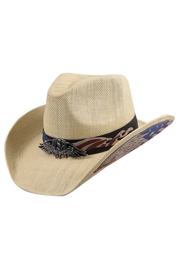 Wide Brim Cow Hat for Men, Western Style Sun Hat with Adjustable Fit, Outdoor UV Protection Cap for Ranch Beach