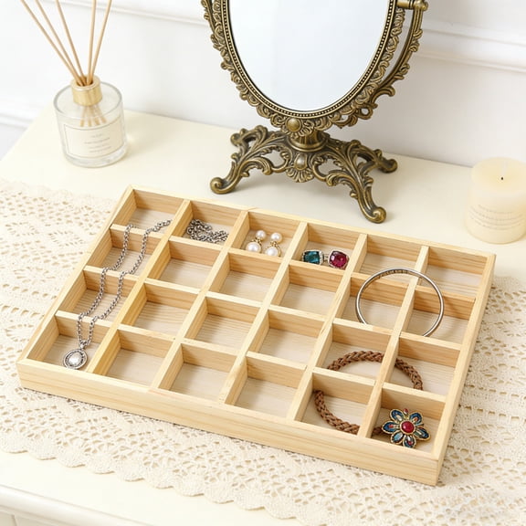 Mareep Wooden Sorting Tray with Adjustable Dividers, 24 Compartments Wood Storage Organizer Box for Crafts, Jewelry, Office Supplies, Kitchen Utensils, and Small Parts Display