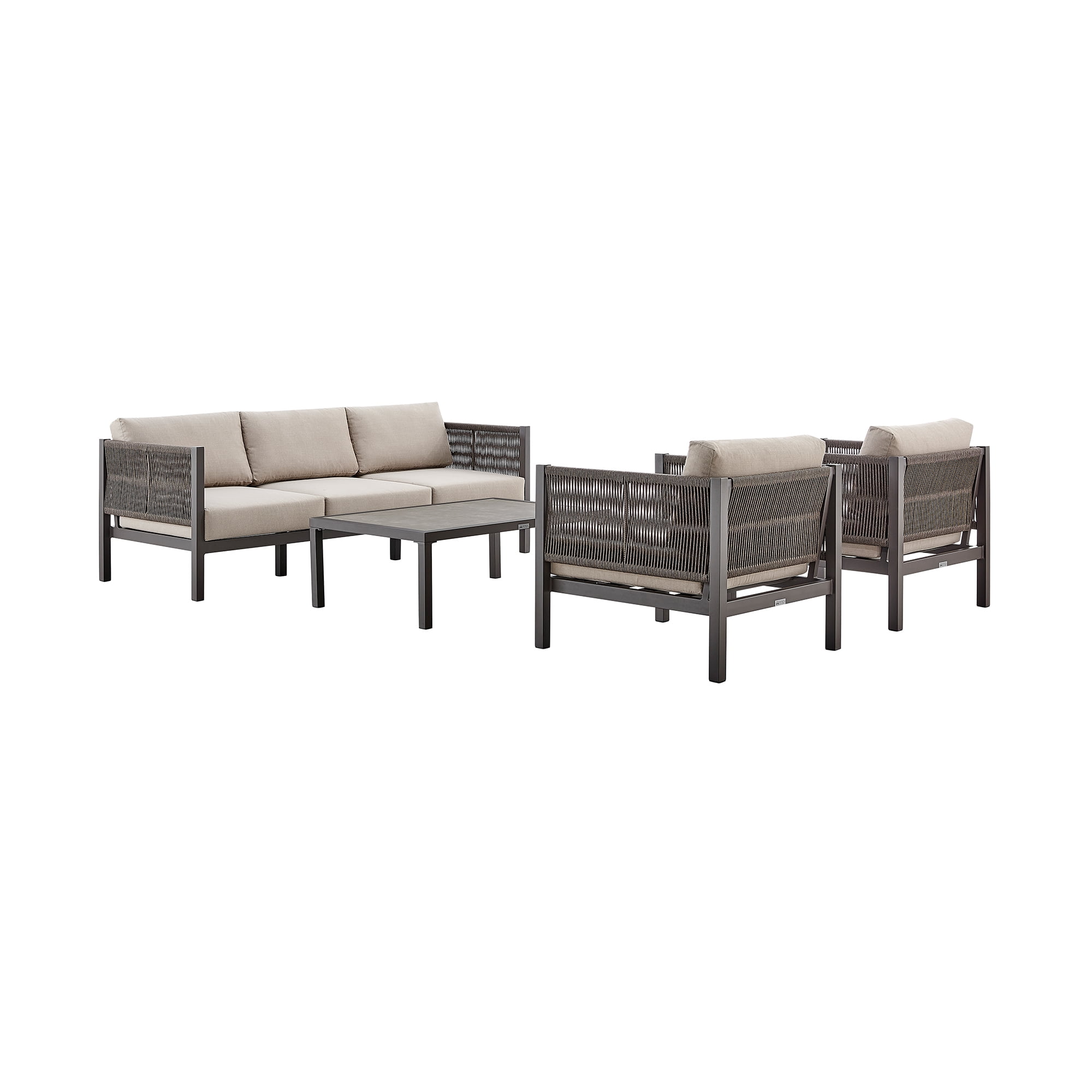 Mareike Gray Aluminum and Rope Outdoor Lounge Chair with Cushions