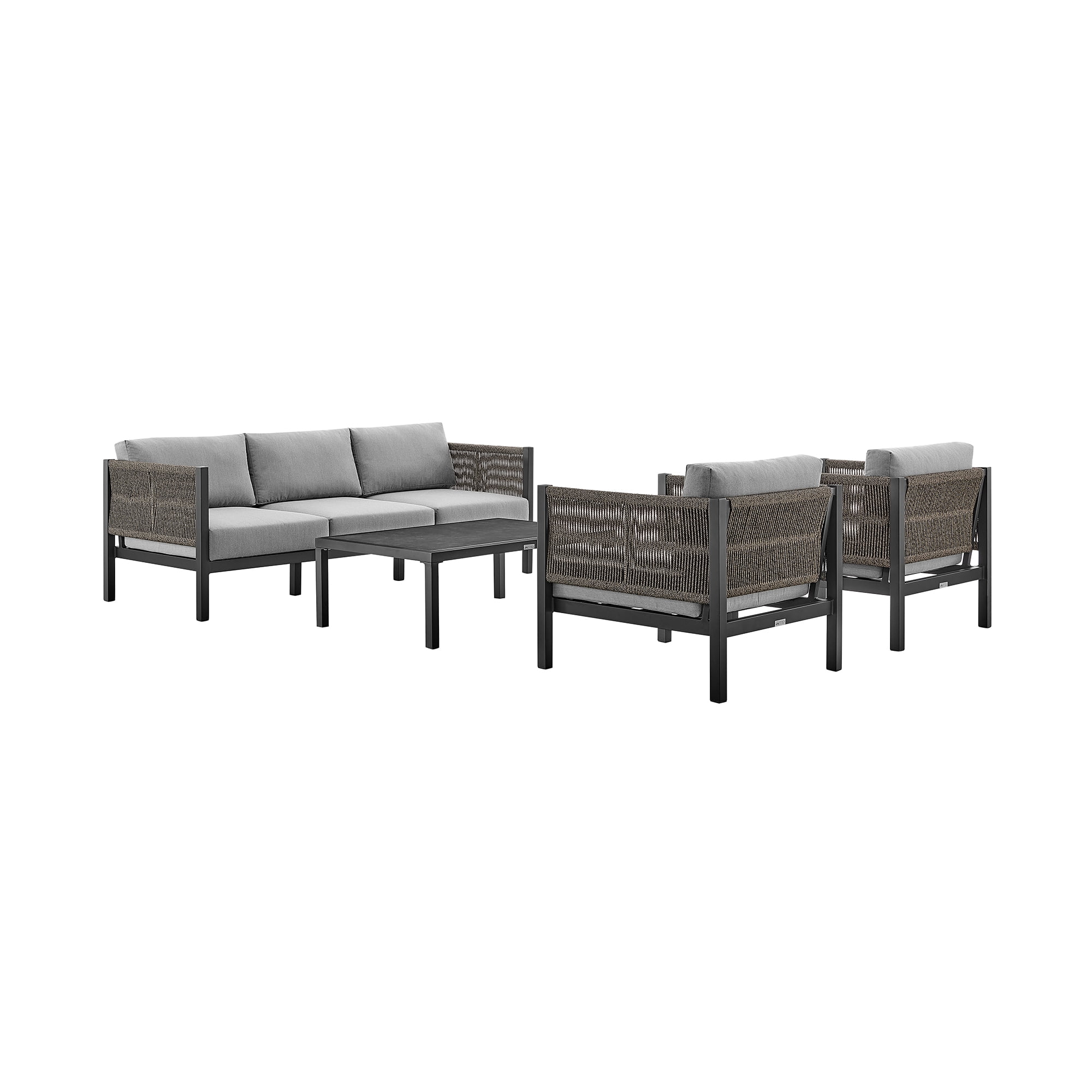 Mareike Black Aluminum and Gray Rope Outdoor Sofa