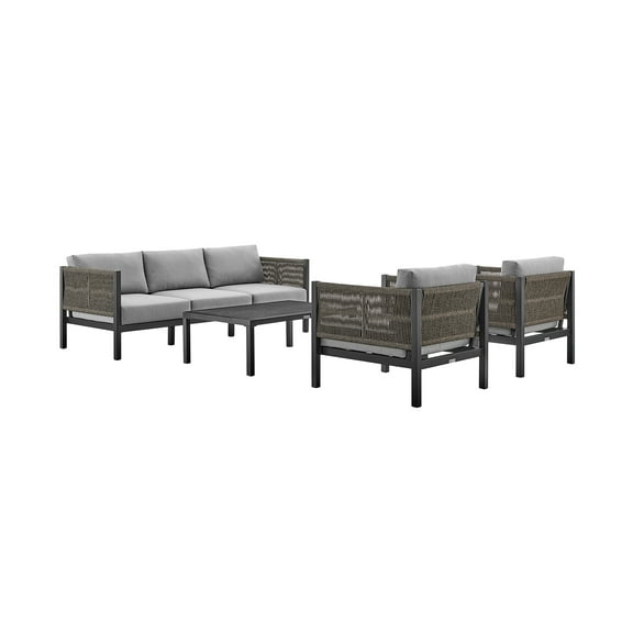 Mareike Aluminum and Rope Outdoor Sofa in Black and Dark Gray