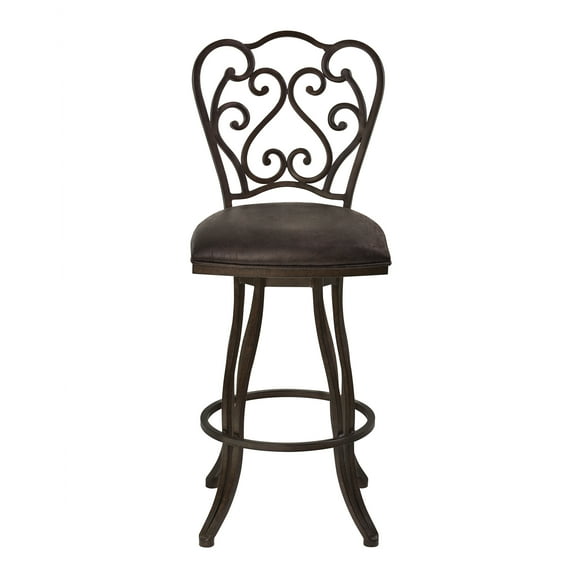 Marelana Presley 30" Bar Height Metal Swivel Barstool in Bandero Espresso Fabric and Auburn Bay Finish