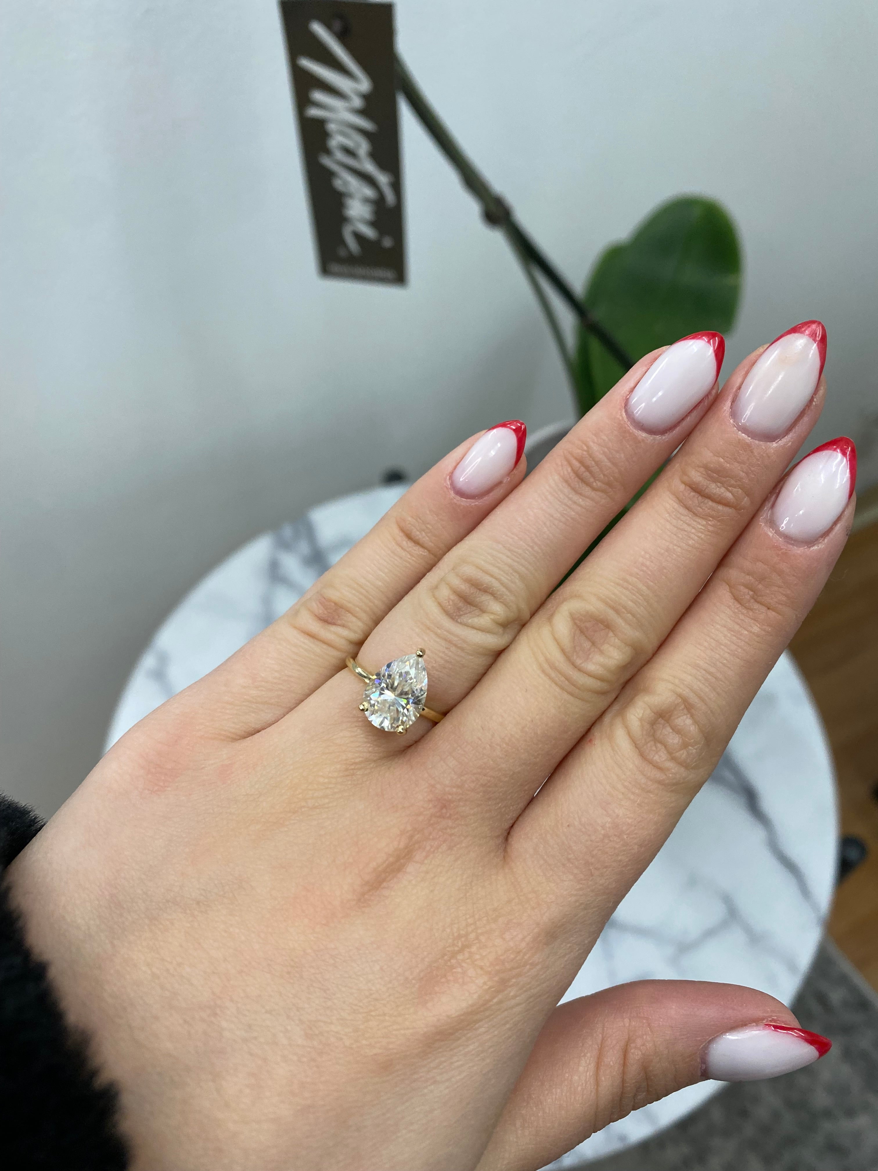 Marella - Moissanite Pear Shape Lab Diamond Engagement Ring with Hidden ...