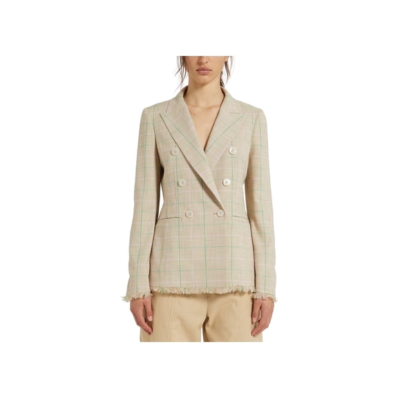 Marella Rivalsa Plaid Fringed Double Breasted Jacket Natural 12