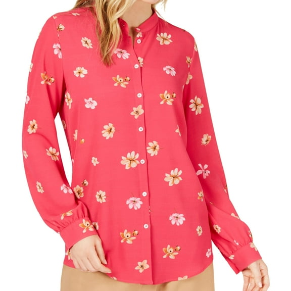 Marella Womens Floral Print Button Up Shirt, Pink, 10
