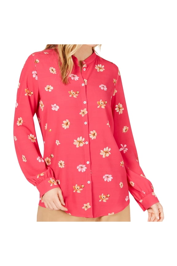 Womens Floral Print Button Up Shirt, Pink, 10