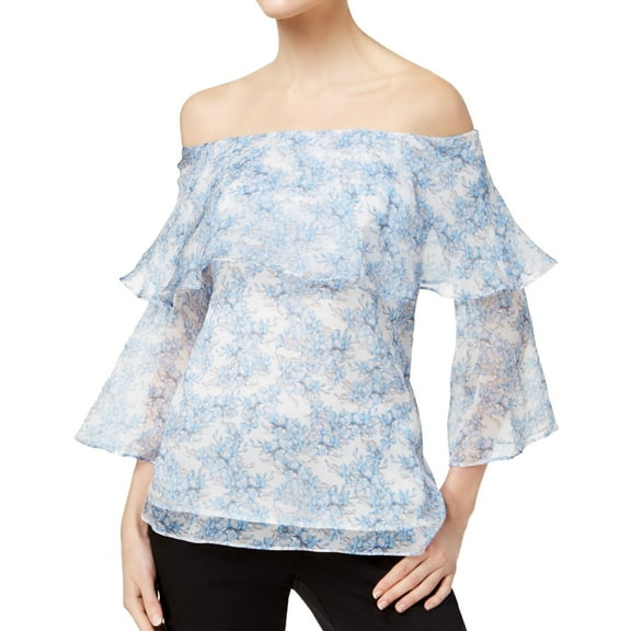 Marella Womens Silk Off the Shoulder Blouse, Blue, 14
