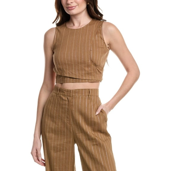 Marella womens  Cristin Linen-Blend Top, 4, Brown