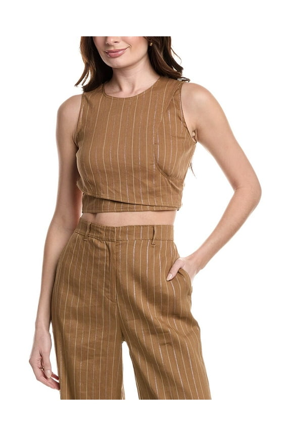 womens Cristin Linen-Blend Top, 4, Brown