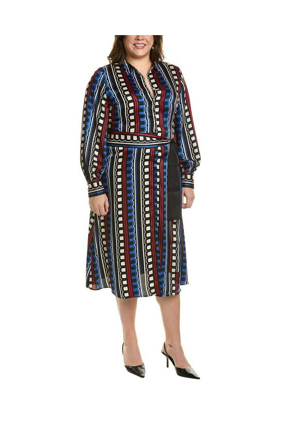 womens Plus Tie Waist Shirtdress, 0, Blue