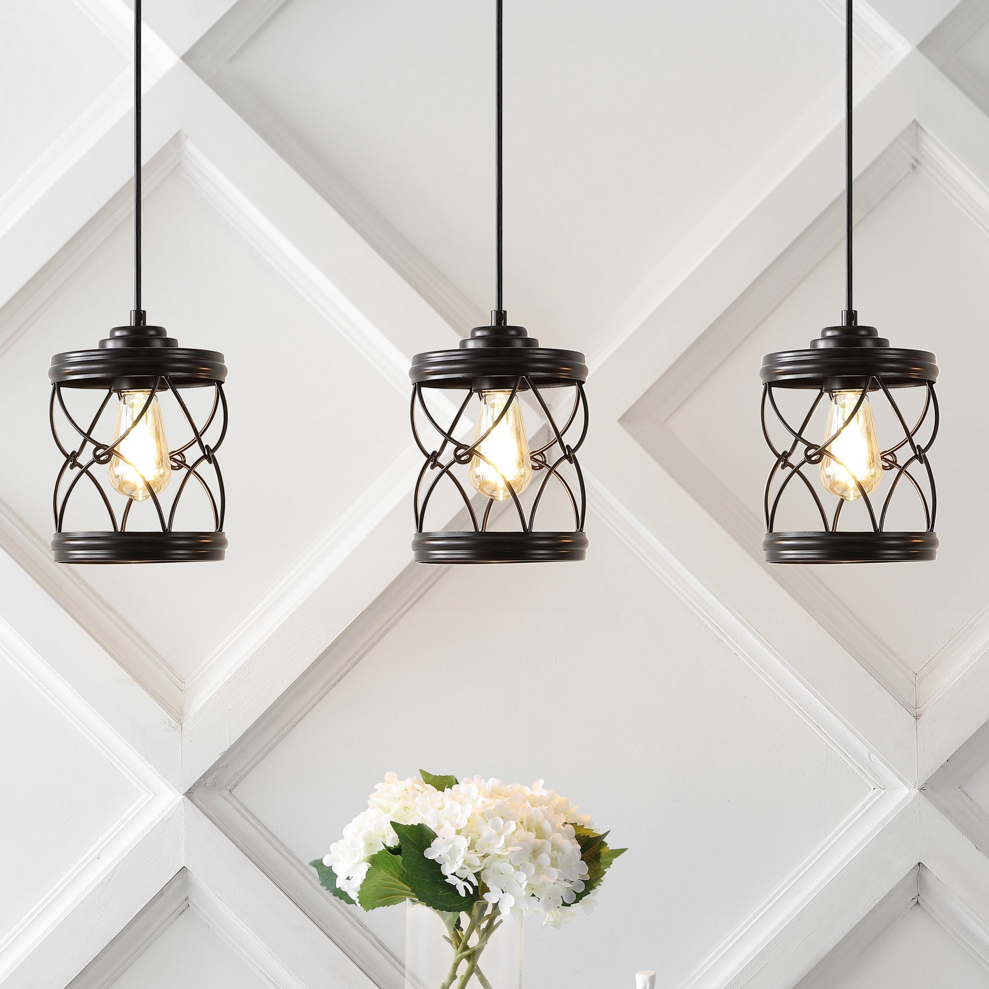 Marelle 6.5" Black Farmhouse Glass Jar LED Pendant Light Set