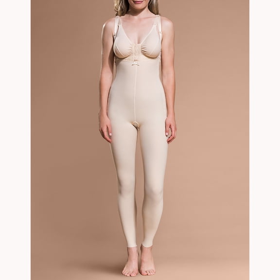 Marena FBL High Waist Girdle Ankle Length with Padded Zippers & Suspenders - Adjustable Shoulder Straps - Beige - Medium