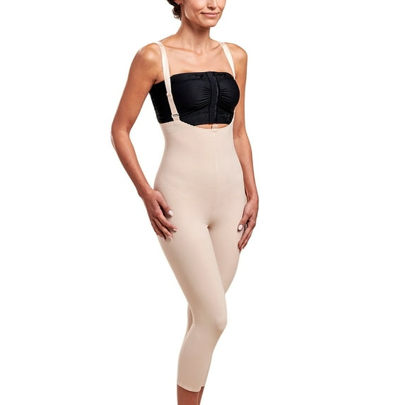 Marena FBM Stage 2 High Waist Zipperless Girdle Mid-Calf Length - Suspenders with Adjustable Shoulder Straps - Beige - 2XL