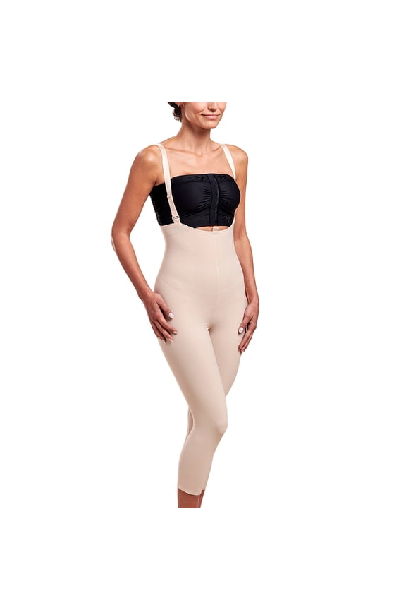 FBM Stage 2 High Waist Zipperless Girdle Mid-Calf Length - Suspenders with Adjustable Shoulder Straps - Beige - Extra Large