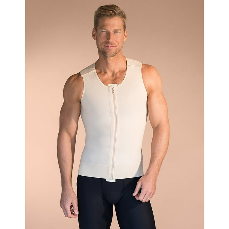 Marena MV Recovery Men's Compression Surgical Vest - Sleeveless Body Shaper  with Zipper Mens Support Vest - Large - Black 