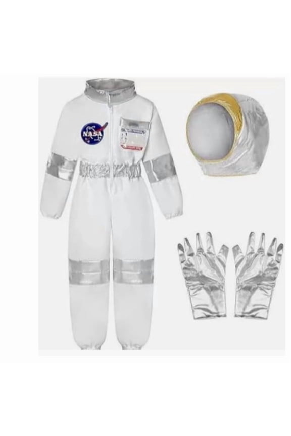 Astronaut Costume for Kids Space Suit Cosmos Themed Role-Play Dress-Up for Toddlers with Helmet Accessories Clothes Career Day Cosplay for Children 6T 5-6Yreas