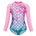 thumbnail image 1 of Marendyee Girls Ariel Mermaid Long Sleeve Swimsuit One Piece Bathing Suit Zipper with UPF 50+ Rashguard Swimwear Printed One Piece Beach 3-4 Years 110 CM, 1 of 16