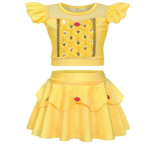 Marendyee Girls Bikinis Two Piece Belle Princess Swimsuit Set Toddle Kids Ruffles Bathing Suit Role Play Swimwear 100 cm 2-3 Years
