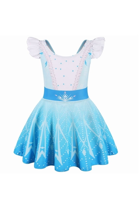Girls Elsa One Piece Swimsuits for Girls Short Sleeve Swim Dress with Skirt UPF 50+ Floral Bright Bathing Suits for 3-10 Years