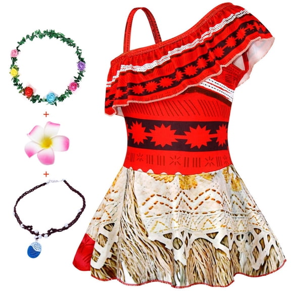 Marendyee Moana Princess One-Piece Swimsuit Adventure for Girls Ruffled Dress Bikini Toddler Beachwear Bathing Suit Beach Dress Birthday Gift 3-4 Years 110 CM