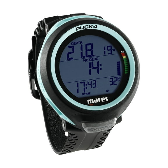Mares Puck 4 Wrist Dive Computer - Black/Aqua