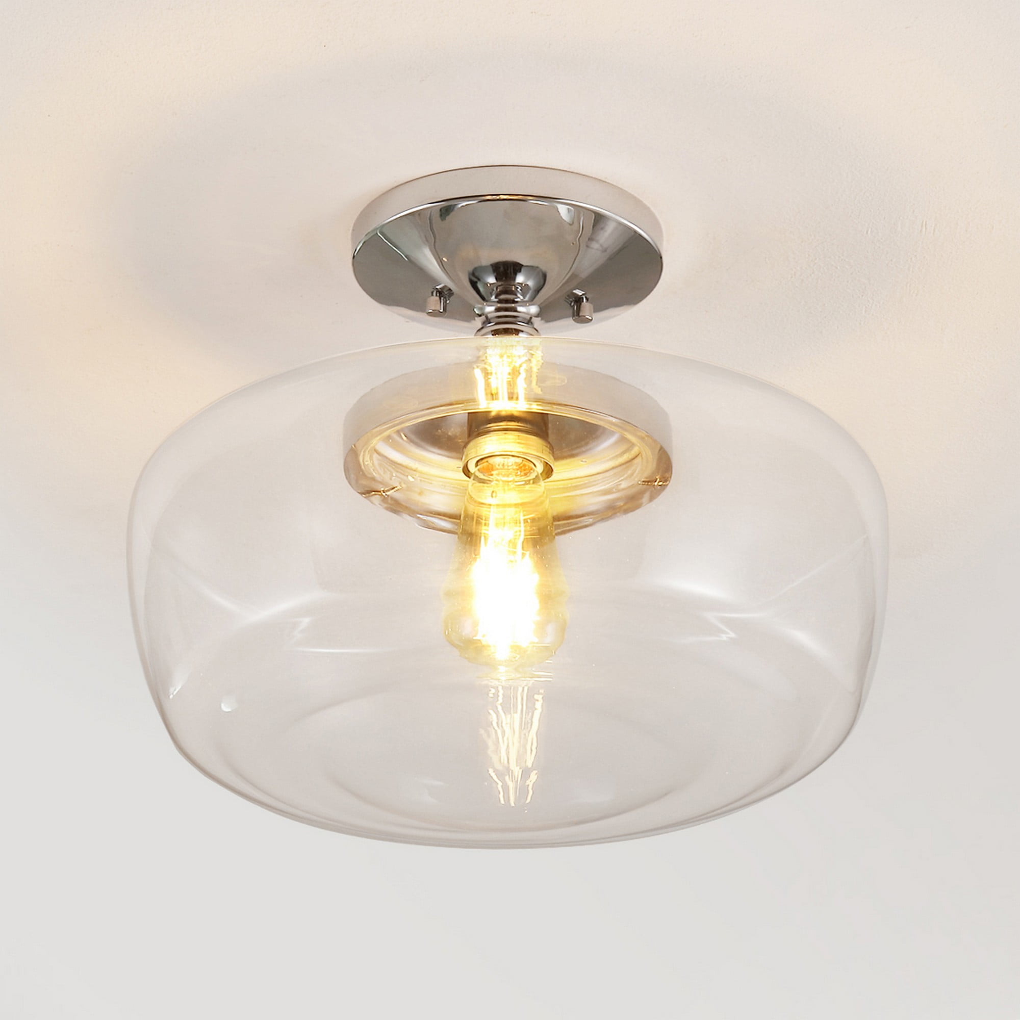 Marfa 14" Chrome and Glass Farmhouse Flush Mount Light
