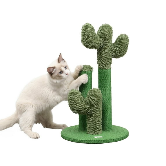 THE LICKER STORE Marfa 21.5" Modern Jute Triple-Cactus Cat Scratching Post with Fuzzy Toy, Green, CTR1008A