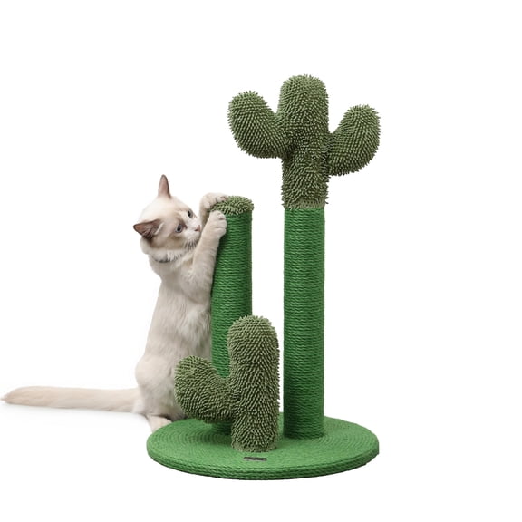 THE LICKER STORE Marfa 25.25" Modern Jute Triple-Cactus Cat Scratching Post with Fuzzy Toy, Green, CTR1009A