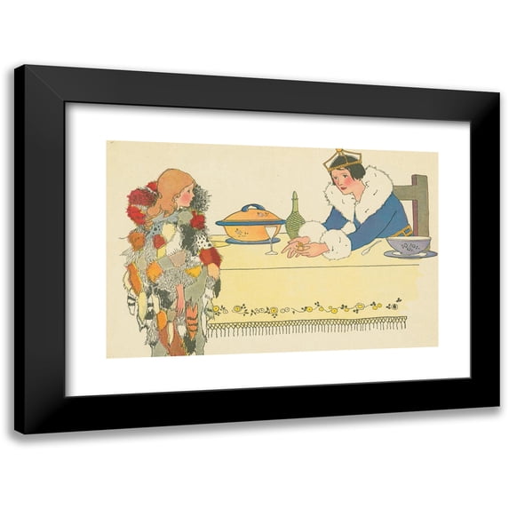 Margaret Evans Price 14x11 Black Modern Framed Museum Art Print Titled - The King Questions Furball About the Golden Spinning Wheel Found in His Bowl of Soup (1921)