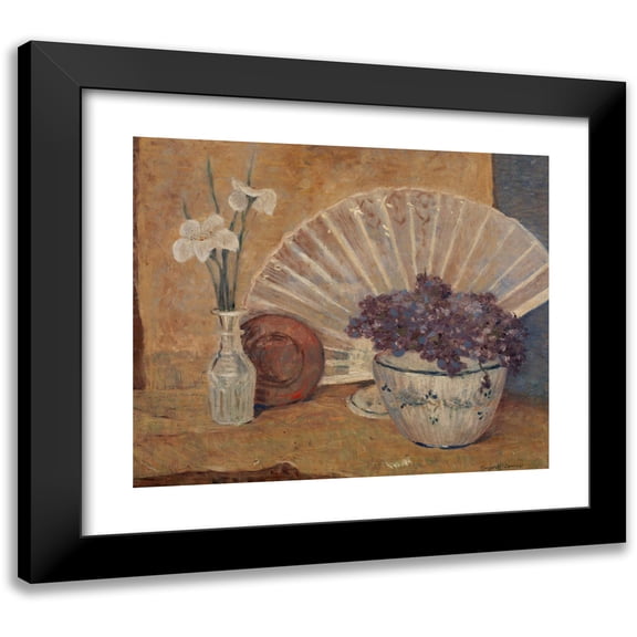 Margaret F. Spencer 14x12 Black Modern Framed Museum Art Print Titled - Fan and Violets