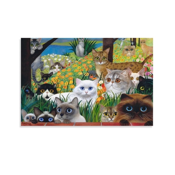 Margaret Keane Poster Cat Illustration, Cat Painting, Big Eyes Wall Art Poster Gifts Bedroom Prints Home Decor Hanging Picture Canvas Painting Posters 16x24inch(40x60cm)