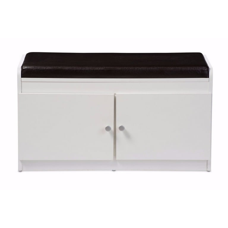Baxton Studio Margaret Modern and Contemporary White Wood 2-Door Shoe Cabinet with Faux Leather Seating Bench Baxton Studio Margaret Modern and Contemporary White Wood 2-Door Shoe Cabinet with Faux Leather Seating Bench