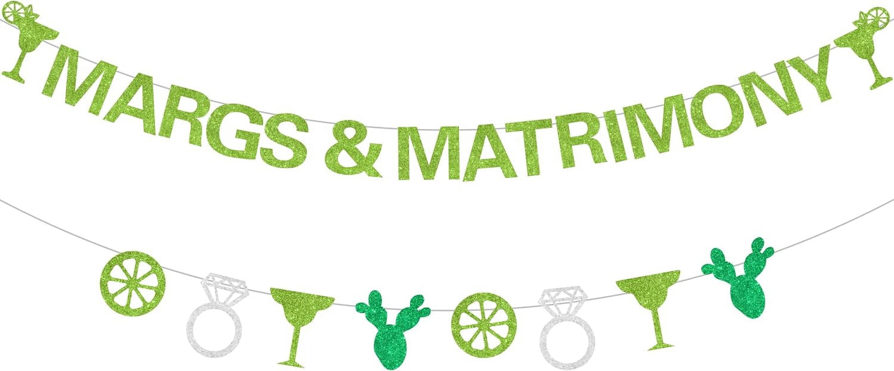 Margarita Bachelorette Party Decorations, Margs & Matrimony Banner for Mexican Fiesta Cactus Bridal Shower Engagement Wedding Supplies Decorations