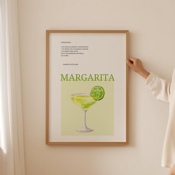 Margarita Cocktail Poster Green Kitchen Wall Art Drink Decor, Unframed Canvas 8x10in