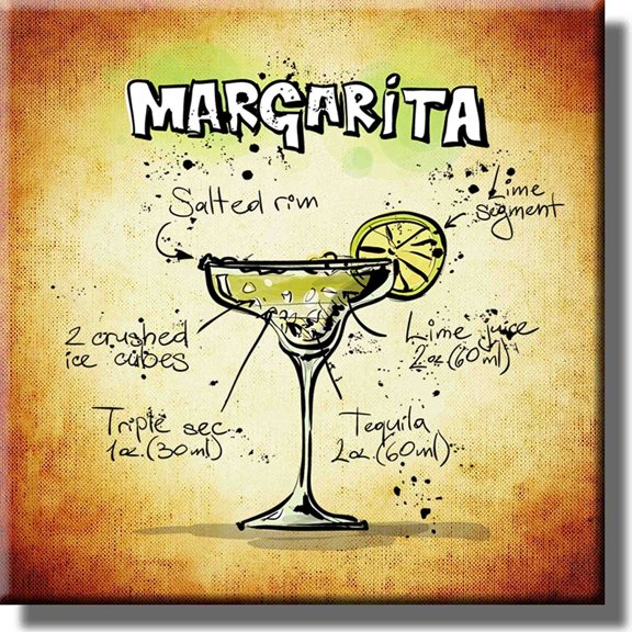 Margarita Cocktail Recipe Drink Picture on Stretched Canvas, Wall Art Decor, Ready to Hang!