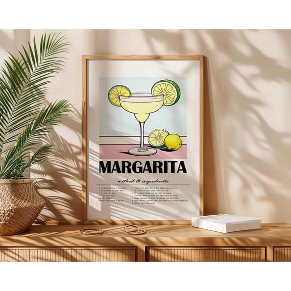 Margarita Cocktail Recipe Print Classic Tequila Drink Art Retro Bar Poster Wall Art