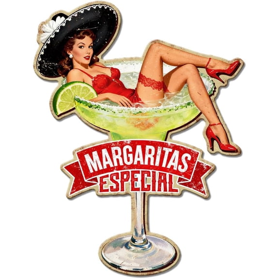 Margarita Cocktail Vintage Metal Tin Sign Pin Up Lady Plaque Poster Funny Metal Wall Decorative Tin Signs for Bar Lounge Kitchen